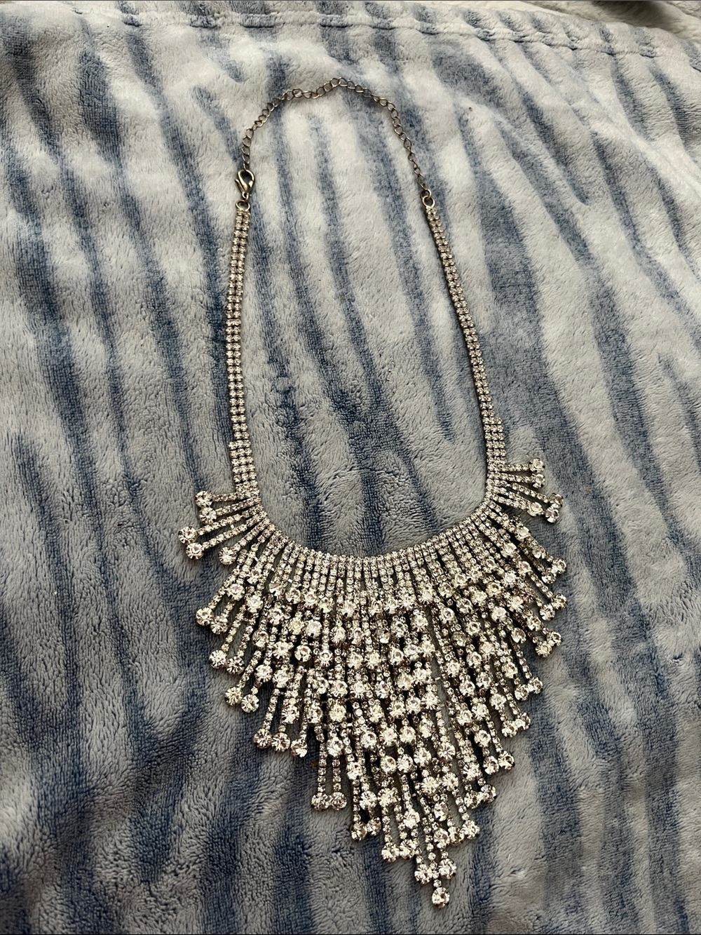 Source Unknown Silver Crystal Fringe Bib Necklace